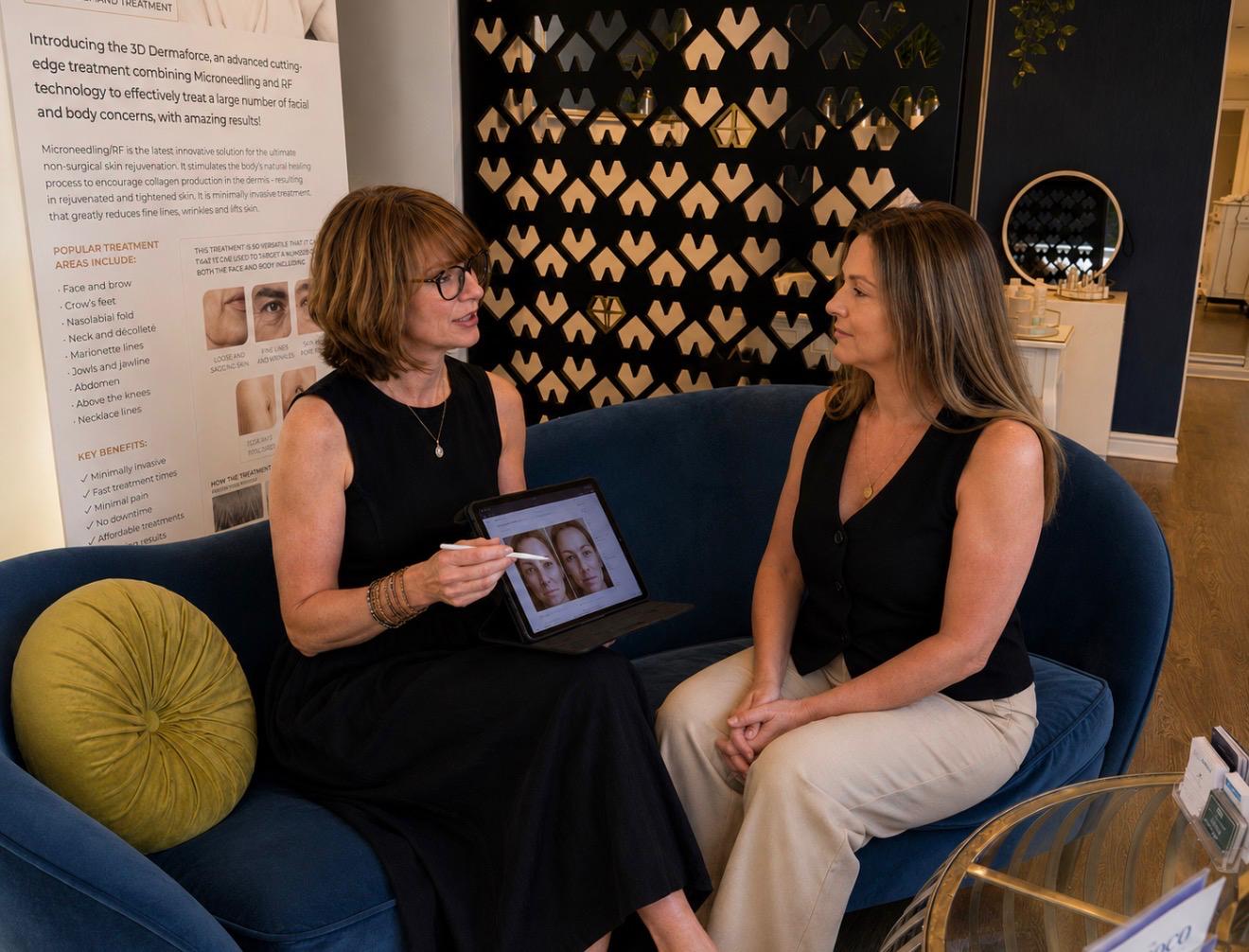 Dr Miranda Sen carrying out a consultation with a client at the Rococo clinic in Torquay